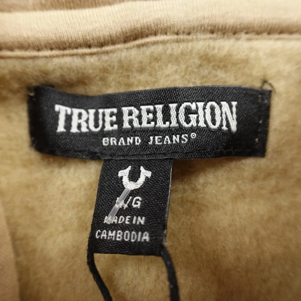 NEW True Religion Hoodie Mens L Beige Buddha Full Zip Sweater Sweatshirt Jacket